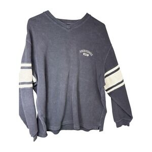 Vintage Abercrombie & Fitch Sweater Mens XL Navy V Neck Stripe Sleeve 1892 90s